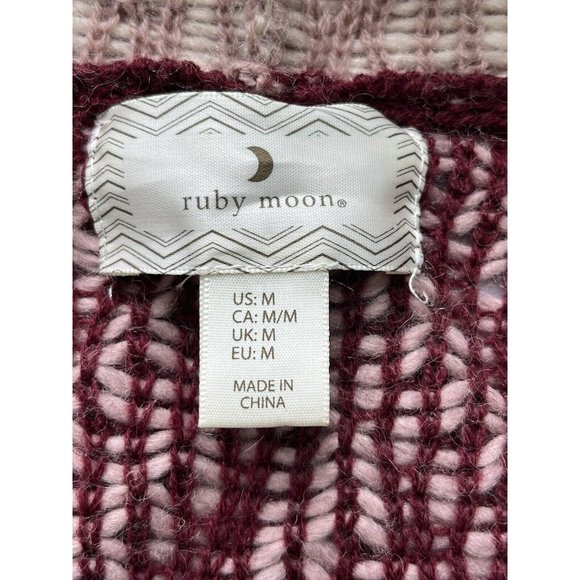 Ruby Moon Women Medium Open Wrap Cardigan Sweater Maroon Wool Blend C4 Soft Cozy - Picture 7 of 11